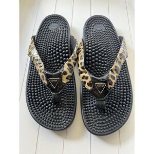Kenkoh Balance Massage Sandals Leopard Print Reflexology Comfort Slides Sz 38